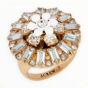 J. Crew Flower‎ Crystal Statement Cocktail Ring Size 8 Cubic Zirconia 1” Setting